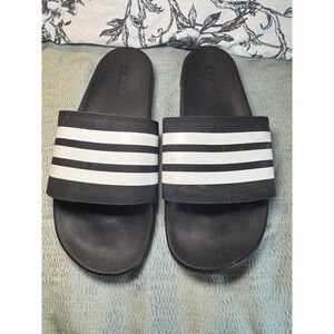 Adidas White And Black Striped Slides Women's 9